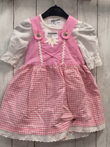 2tlg  Bluse + Kleid  Gr. 80  rosa Edelweiß + rosa weiß kariert + weiß mit Lochstickerei