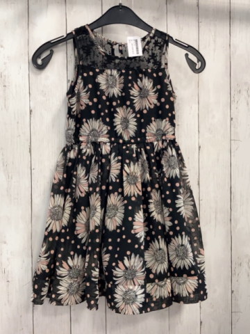   Kleid  Gr. 122/128  schwarz hellgrau altrosa Blumen altrosa Punkte schwarz transparente Träger mit Stickerei 