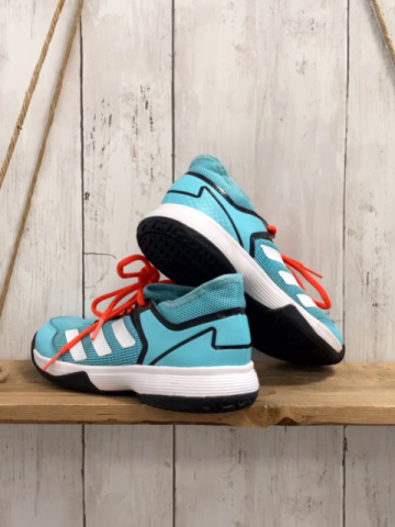 Adidas  Schuhe  Gr. 35  hellblau weiße Streifen orange Schnürsenkel 