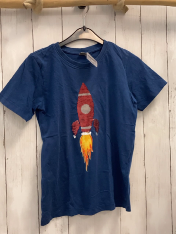 Kidsworld  T-Shirt  Gr. 140  blau Pailettenrakete 