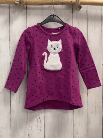   Pullover  Gr. 104  pflaume schwarze Herzen weiße Plüschkatze 