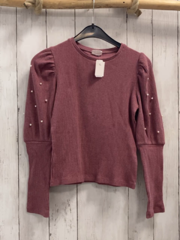 Zara  Pullover  Gr. 134  altrosa Rippen weiße Perlen 