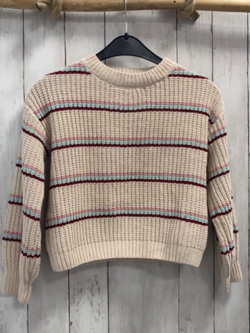   Pullover  Gr. 134  beige + weinot mint rosa Streifen Strick 
