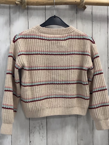   Pullover  Gr. 134  beige + weinot mint rosa Streifen Strick 