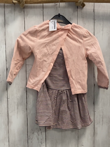   Kleid  Gr. 92  rosa Oberteil mit silber Glitzerschrift + -herz grau rosa gestreifter Rock