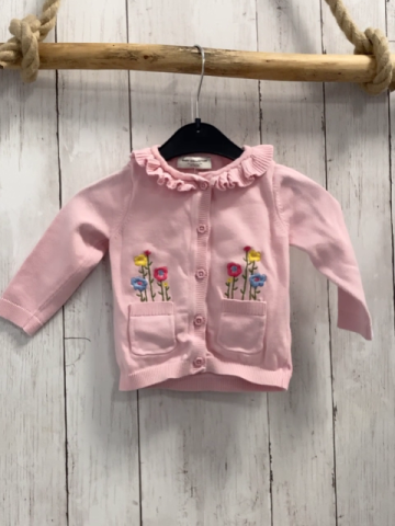   Strickjacke  Gr. 74  rosa Rüschenkragen Blumen