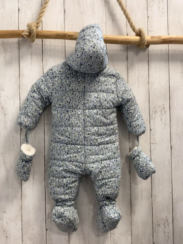 3tlg Staccato  Winteroverall mit Handschuhen + Schühchen  Gr. 68  weiß petrol hellblaue Blumen weißes Teddyfutter 