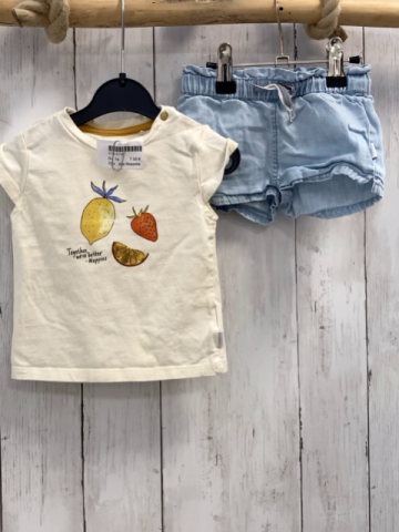 2tlg Noppies  T-Shirt + Shorts  Gr. 74  beige Früchte + blau Jeans 