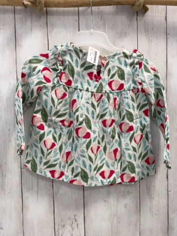 Alana  Langarmshirt  Gr. 104  weiß rosa rote Blumen oliv mint Blätter 