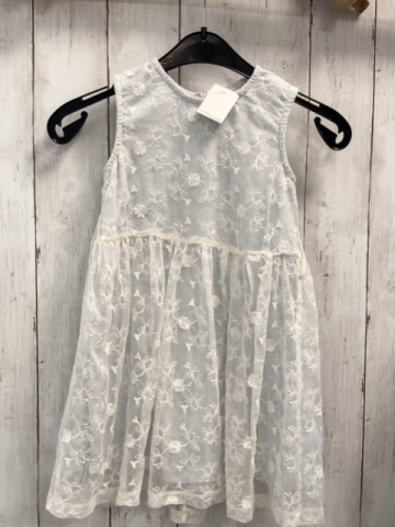   Kleid  Gr. 116  hellgrau transparentes Überkleid mit weißer Stickerei