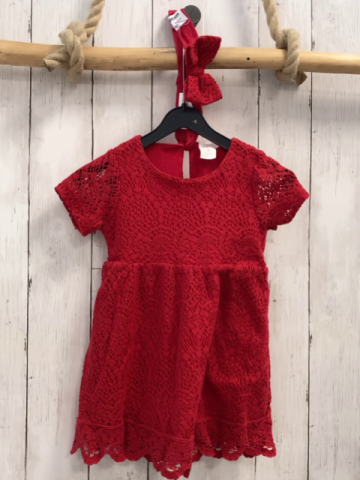 2tlg H&M  Kleid + Stirnband  Gr. 92  rot Lochstickerei 