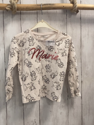  Langarmshirt Gr. 110  weiß Katzenköpfe Pailettenschrift