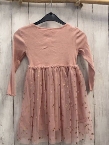 H&M Kleid Gr. 98  rosa geripptes Oberteil Tüllrock mit Glitzerherzen