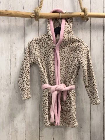   Bademantel Gr. 110  beige braun rosa leoprint rosa Bund Kapuze 