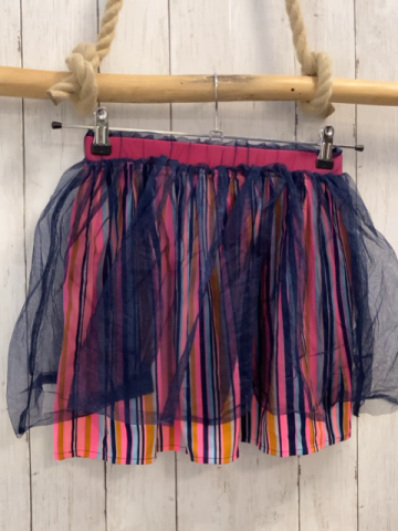 neu Happy Girls  Rock Gr. 140  pink hellblau grau schwarz Streifen + blauer Tüllüberrocik 