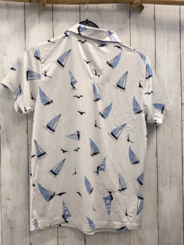   Sportshirt  Gr. 158  weiß Kragen hellblaue Segelboote 