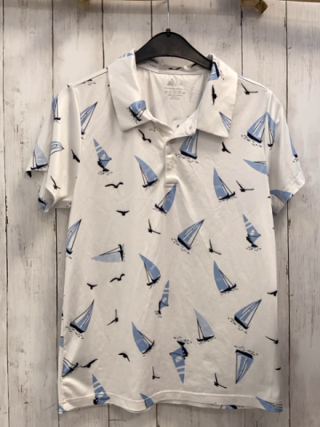   Sportshirt  Gr. 158  weiß Kragen hellblaue Segelboote 