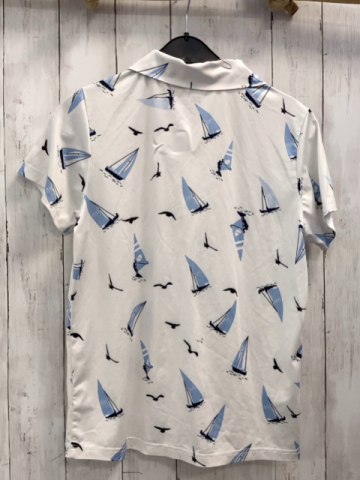   Sportshirt  Gr. 158  weiß Kragen hellblaue Segelboote 