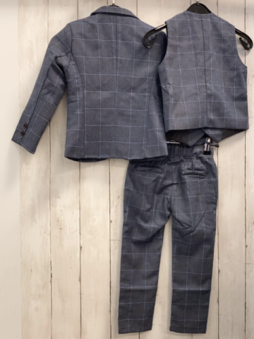 3tlg  Anzug + Weste  Gr. 116  grau hellblau schwarz kariert 