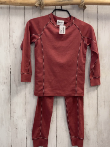 2tlg Hulablau  Skiunterwäsche  Gr. 122  Shirt + Leggings lachs bunte Nähte 60% Merinowolle