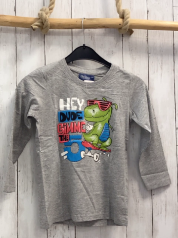 neu Glo Story  Langarmshirt  Gr. 116  grau Dinos auf Skateboard Schrift 