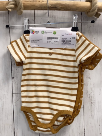 neu 3 P Body  Gr. 62  ocker beige mit Blumen + Streifen + Rippen NP 19,99 € 