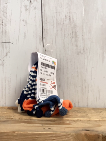 neu 3 P  Socken  Gr. 74/80  weiß blau orange mit Streifen NP 4,99 € red auf 3,99 € 