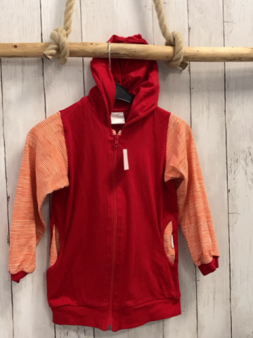 neu Babauba  Sweatjacke  Gr. 116  rot Kapuze + rot weiß gestreifte Ärmel 