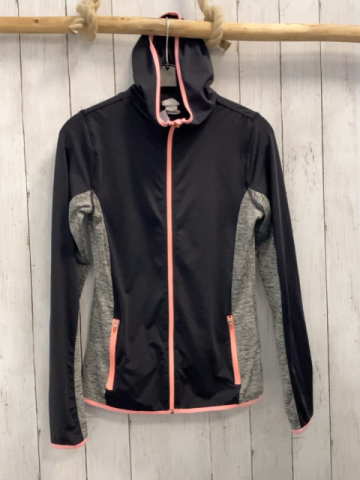 H&M  Joggingjacke Gr. 158/164  dunkelgrau + grau hellgrau gemustert rosa Bund + Reißverschluss 