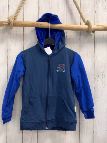 babauba  Sweatjacke  Gr. 128  dunkelblau blaue Ärmel Kapuze blaues Nickyfutter 