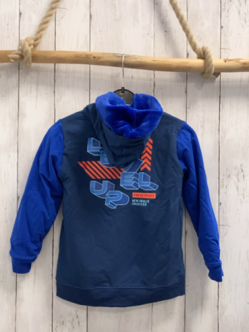 babauba  Sweatjacke  Gr. 128  dunkelblau blaue Ärmel Kapuze blaues Nickyfutter 