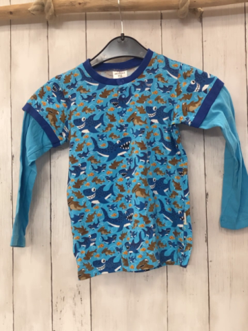 Babauba Langarmshirt Gr. 110  blau Haie dunkelblauer Bund