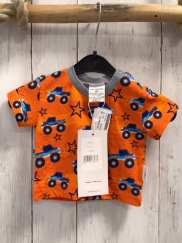 neu Babauba  T-Shirt  Gr. 62  orange Fahrzeuge Sterne grauer Bund 