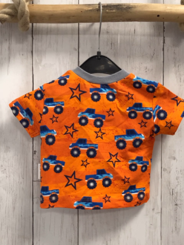 neu Babauba  T-Shirt  Gr. 62  orange Fahrzeuge Sterne grauer Bund 