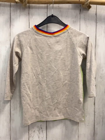   Langarmshirt  Gr. 116  hellgrün graue Ärmel Bild mit Tieren + Labyrinth bunter Streifenbund 