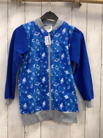 Babauba  Sweatjacke  Gr. 122  bau weiße Weltraumbilder grauer Bund + Reißverschlus 