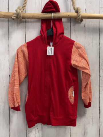 neu Babauba Sweatjacke Gr. 116  rot + rot weiß gestreifte Ärmel Kapuze