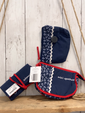 3tlg neu  Reise-AccessoriesSet  blau weiße Ankter roter Bund 