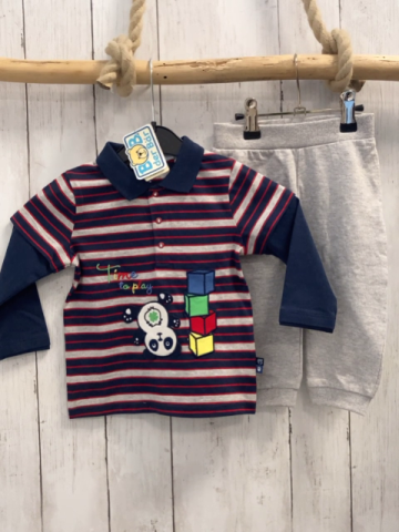 2tlg neu  Pullover + Jogginghose  Gr. 74  blau grau rote Streifen Pandabär + blau 