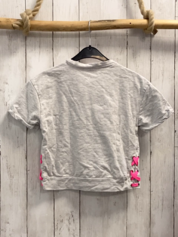 DKNY  T-Shirt  Gr. 152  grau oliv Schrift mit pink Bund 