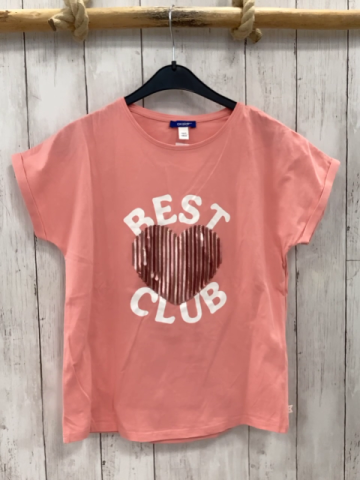 Okaidi  T-Shirt  Gr. 158  koralle altrosa Pailettenherz weiße Schrift 