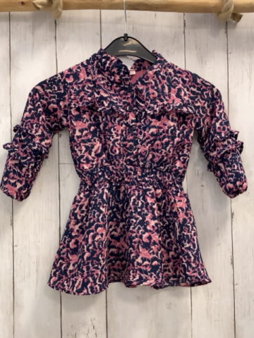 Bakkaboe  Kleid Gr. 86  blau lachs rosa gemustert Rüschen 