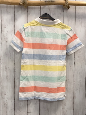 H&M  T-Shirt  Gr. 134  weiß mint orange hellblau gelbe Streifen Polokragen 
