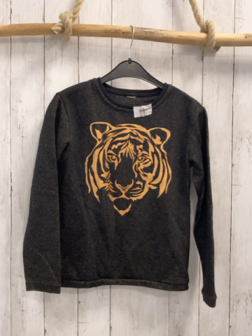   Pullover  Gr. 140  grau mit golden Glitzer goldener Tigerkopf mit Steienen 