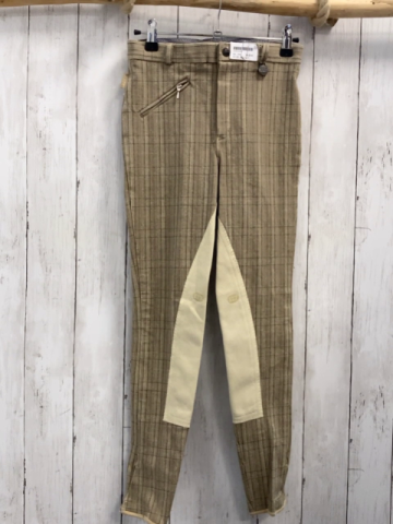 neu ELT Reitose  Gr. 164  beig grau kariert beige Wilderlederaufsatz 