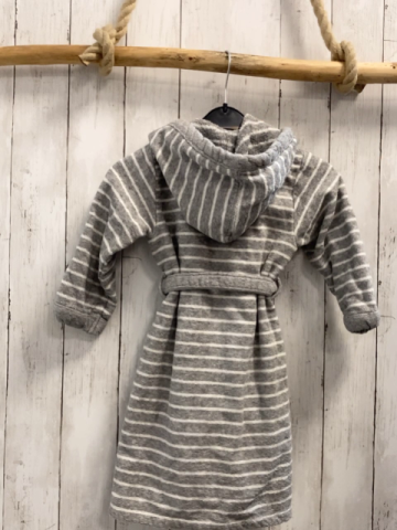   Bademantel Gr. 98  grau weiße Streifen Frottee Kapuze 