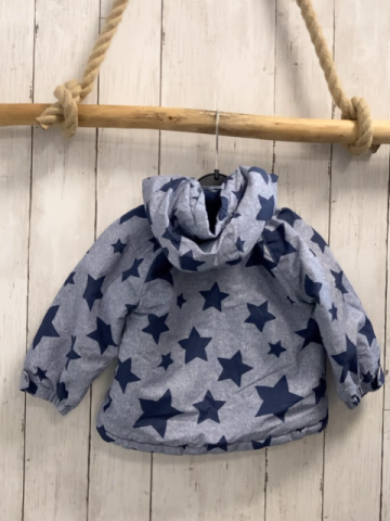 H&M  Winterjacke  Gr. 74   hellgrau hellblau meliert blaue Sterne blaues Fleecefutter 