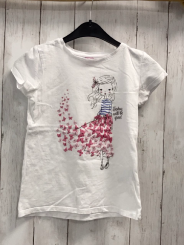 Dopodopo  T-Shirt  Gr. 128  weiß Mädchen Schmetterlinge mit Gitzer 