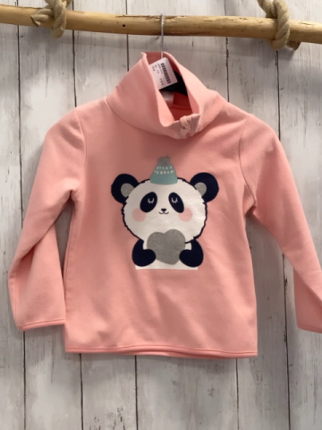   Pullover  Gr. 110  rosa Fleece Pandabär mit silber Glitzerherz großer Kragen mit Reißverschluss 