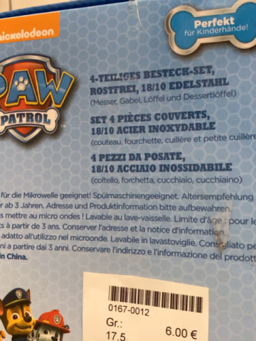   Kinderbesteck   Paw Patrol im Karton 
